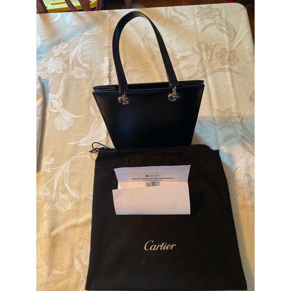 Cartier Leather Shoulder Tote Bag Panthere Cartier Black Medium Women - Picture 2 of 15